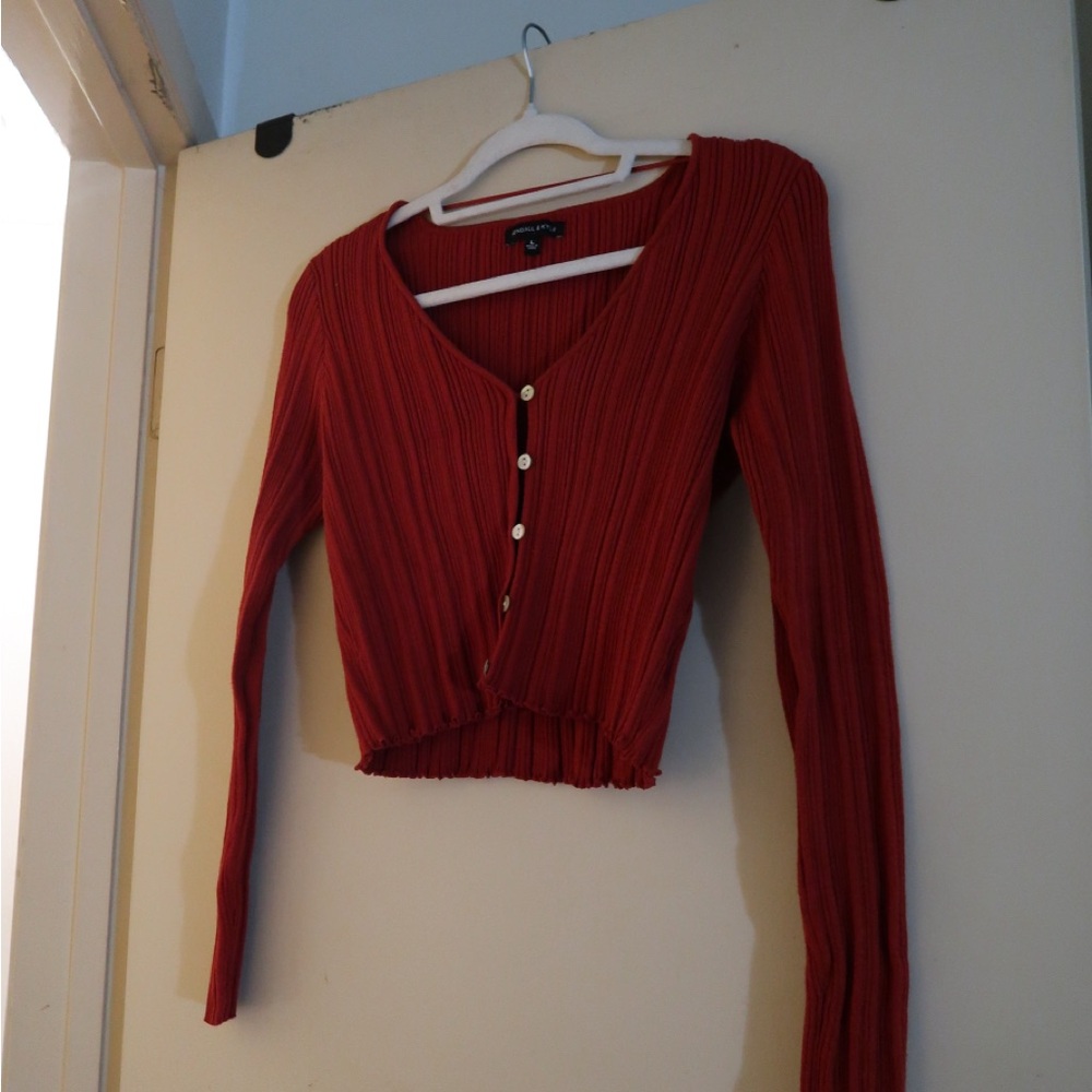 Kendall & Kylie Deep Red V-Neck Blouse